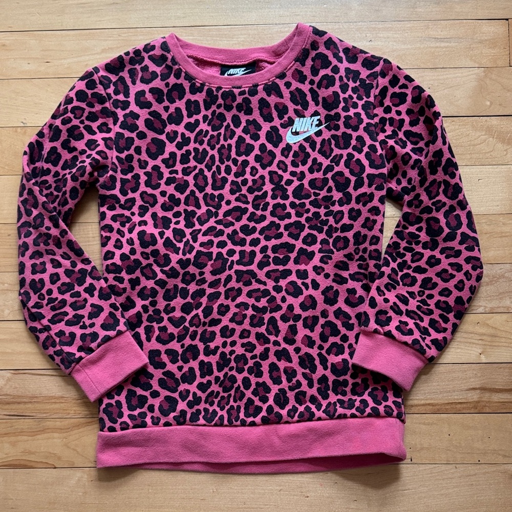 Nike Pink and Black Leopard Print Girls' Pullover Sweatshirt